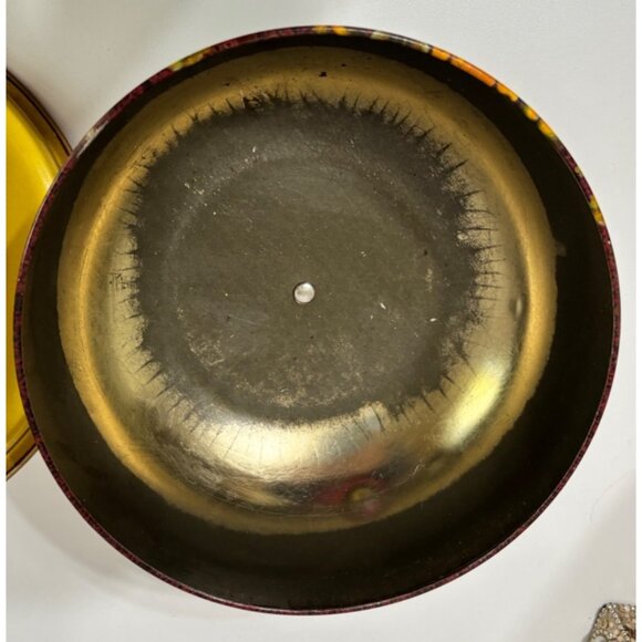 Daher Biscuit/Cookie Tin Made in England Floral Brass Finial MCM Orange - Picture 4 of 9